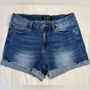 Judy Blue Mid-Rise Roll-Cuff Raw Hem Denim Shorts Women’s 28